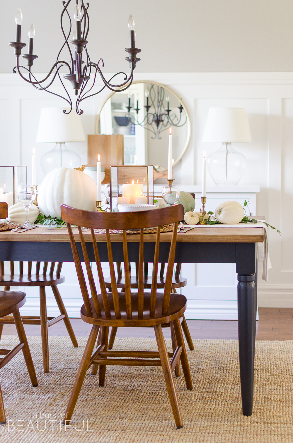 Neutral Fall Tablescape with Pumpkins and Squash - Nick + Alicia