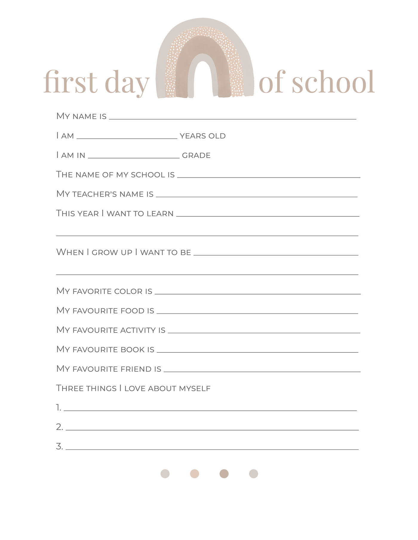 First Day Of School Questionnaire Printable Nick Alicia